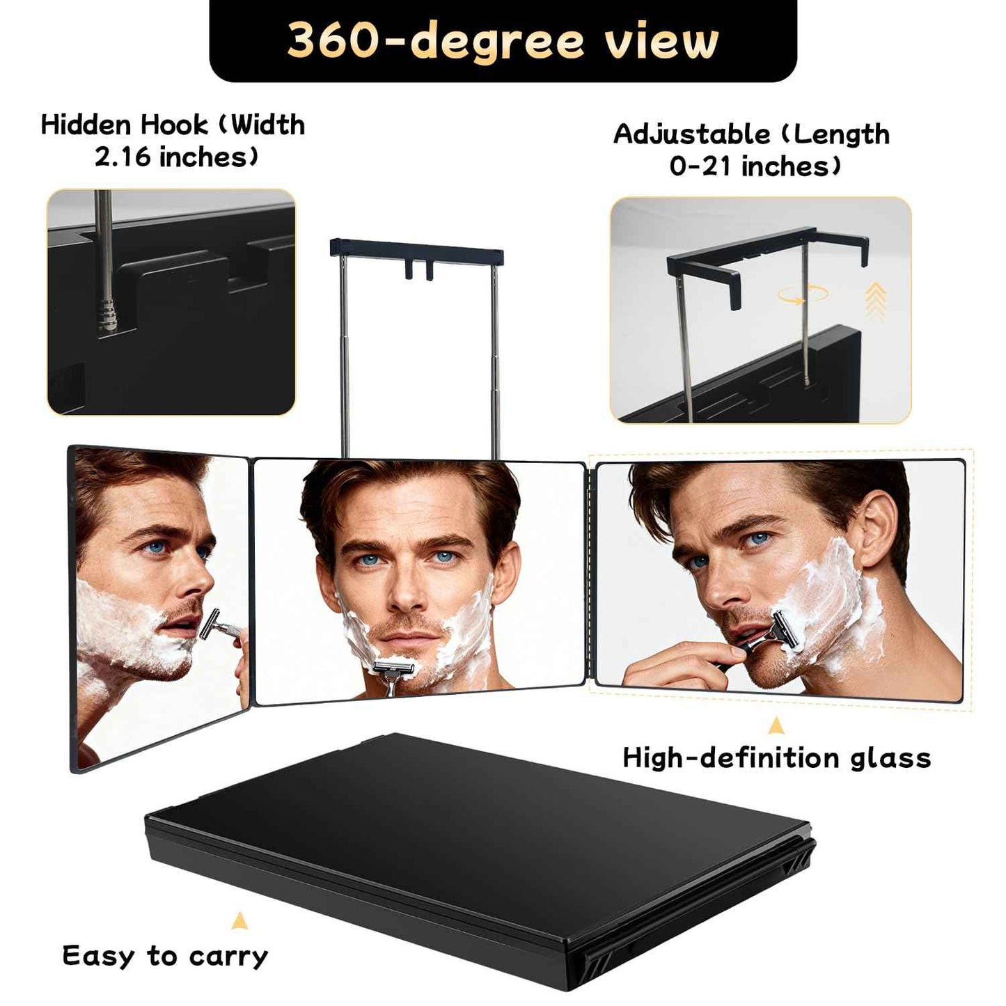 360 Self Hair Cutting Mirror – Premium HD Glass, Matte Anti-Fingerprint Finish, Anti-Fog, Adjustable & Portable Barber Mirror for Home & Travel