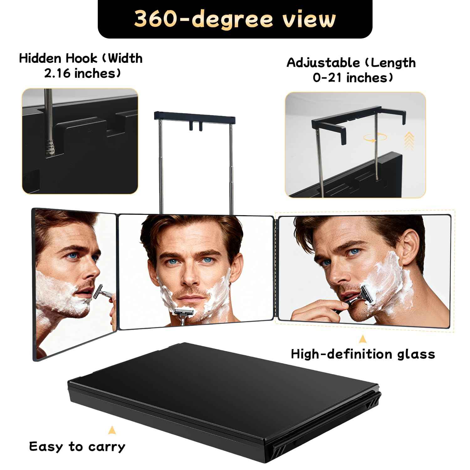 360 Self Hair Cutting Mirror – Premium HD Glass, Matte Anti-Fingerprint Finish, Anti-Fog, Adjustable & Portable Barber Mirror for Home & Travel