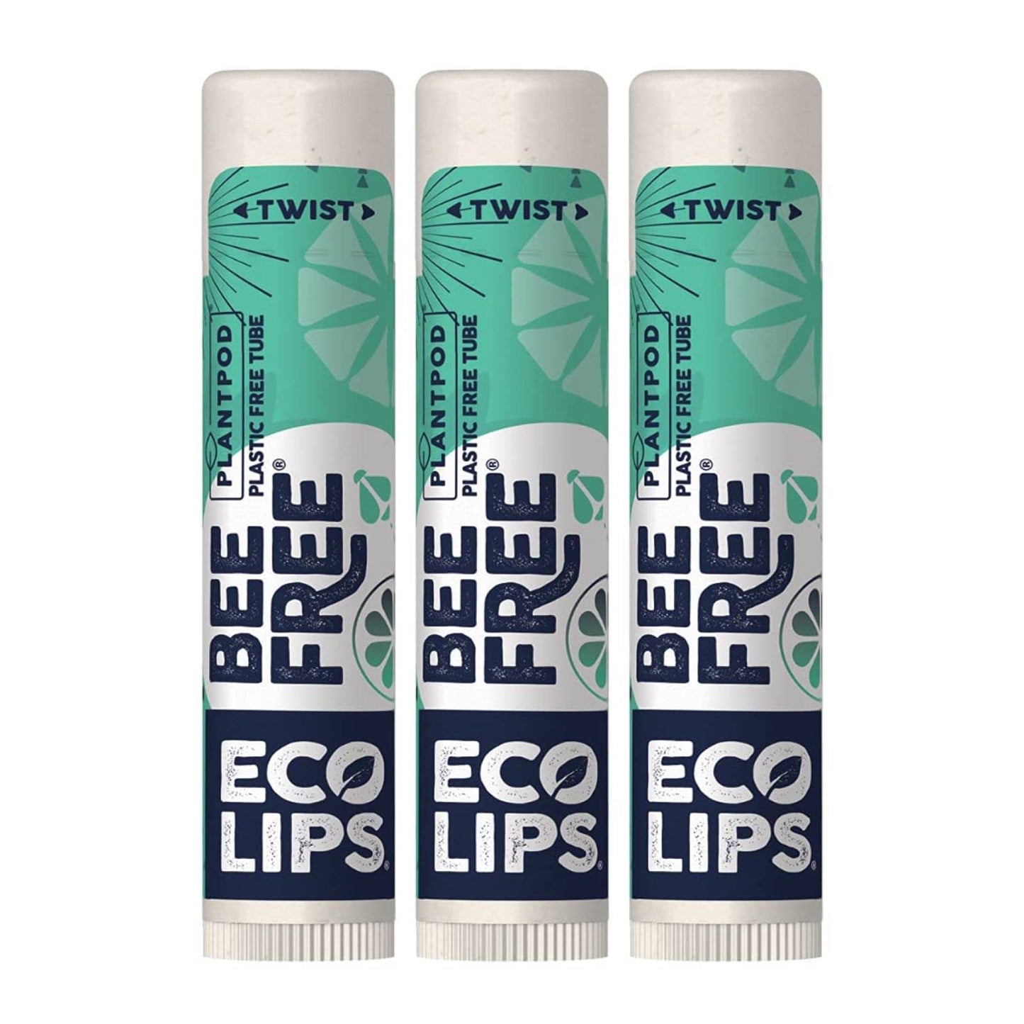 Vegan Lip Balm Sweet Mint by Eco Lips flavor 3 Pack Natural Bee Free with Candelilla Wax, Organic Cocoa Butter, & Coconut Oil Lip Care. 100% Plastic-Free Plant Pod Packaging - Made in USA