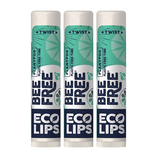 Vegan Lip Balm Sweet Mint by Eco Lips flavor 3 Pack Natural Bee Free with Candelilla Wax, Organic Cocoa Butter, & Coconut Oil Lip Care. 100% Plastic-Free Plant Pod Packaging - Made in USA