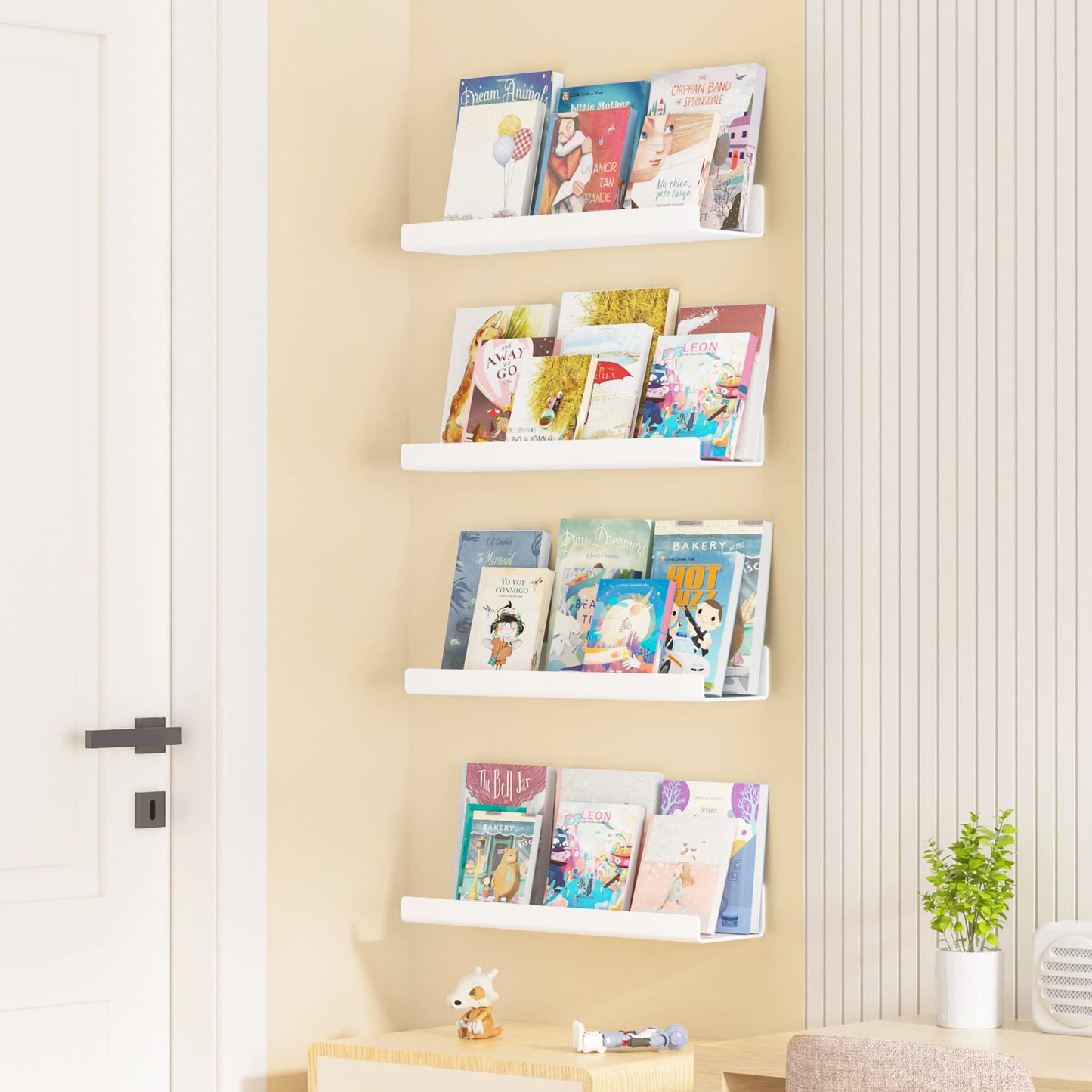 upsimples 2 Pack Acrylic Shelves for Wall Storage, 15" Floating Bookshelves for Kids, Display Shelf Organizer for Bathroom, Bedroom, Living Room, Kitchen, Room Decor, White