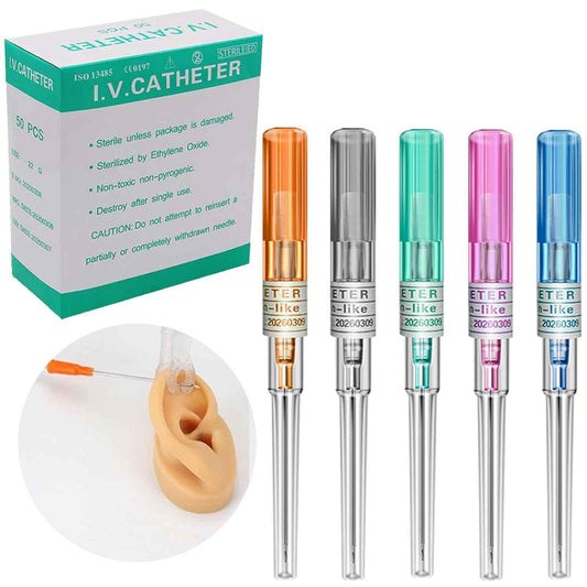 50Pcs Mixed Catheter Piercing Needles IV Catheter Needles 14G 16G 18G 20G 22G Hollow Needles Ear Nose Piercing Needle for Lip Tongue Belly Navel Nipple Professional Piercing Tools