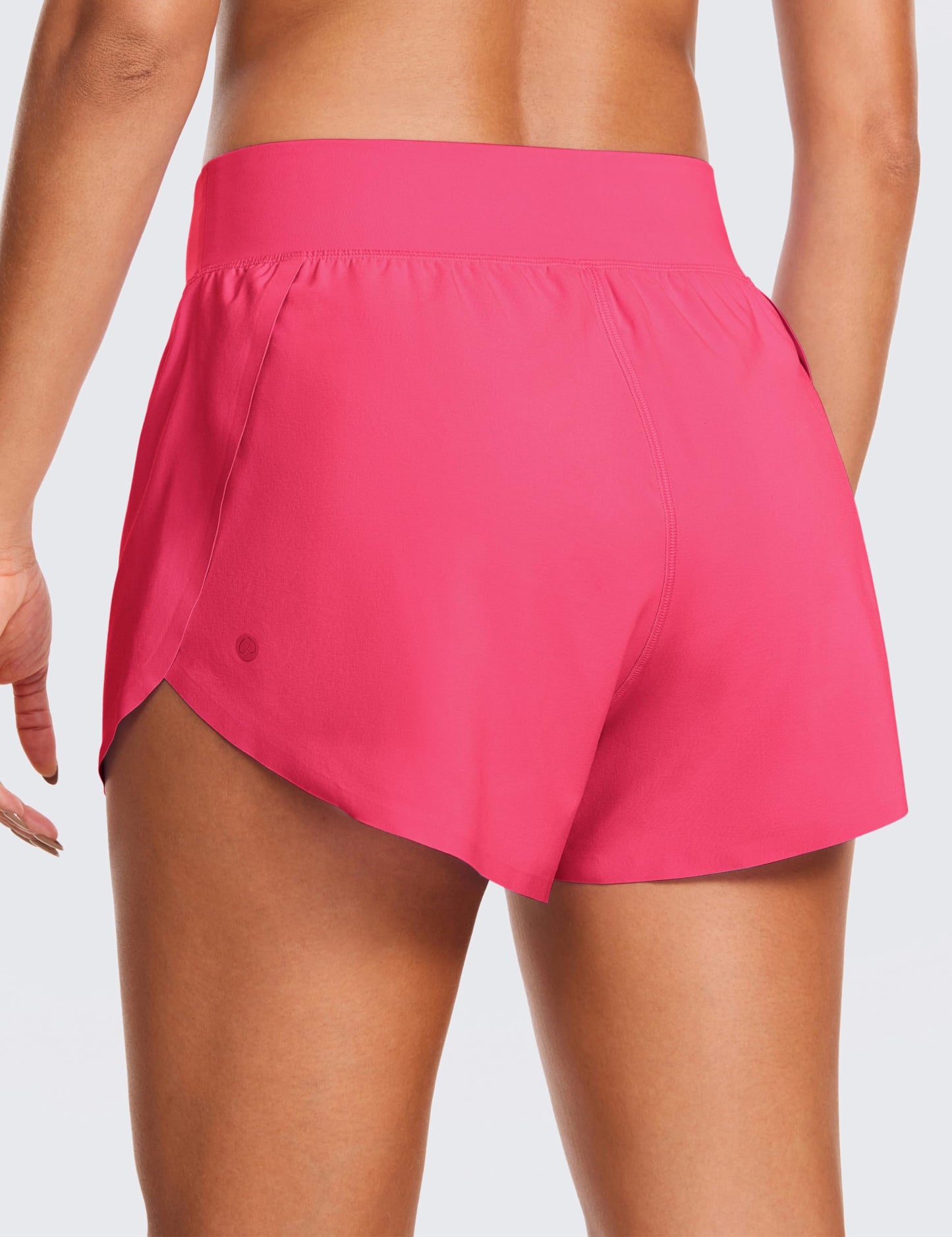 CRZ YOGA High Waisted Dolphin Athletic Running Shorts for Women High Split Comfy Mesh Liner Gym Workout Track Shorts Lip Gloss Pink Small