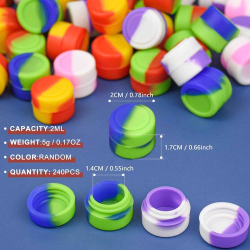 240 Pcs 2 ml Silicone Wax Containers Non-stick Silicone Wax Containers Multi Use Storage Jars Oil Concentrate Bottles for Home Kitchen Travel, Randomly mix colors，Non-stick Jars