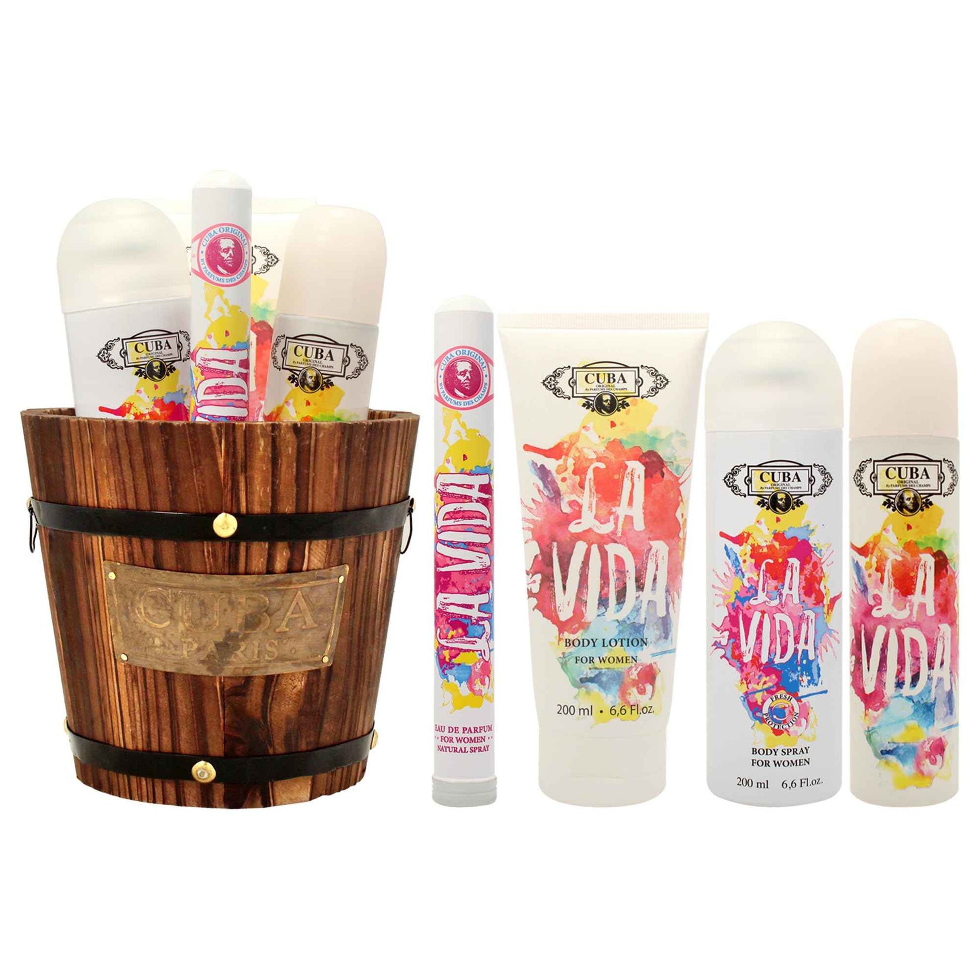 Cuba La Vida for Women - 4 Pc Gift Set 3.3oz EDP Spray, 1.17oz EDP Spray, 6.6oz Body Spray, 6.6oz Body Lotion