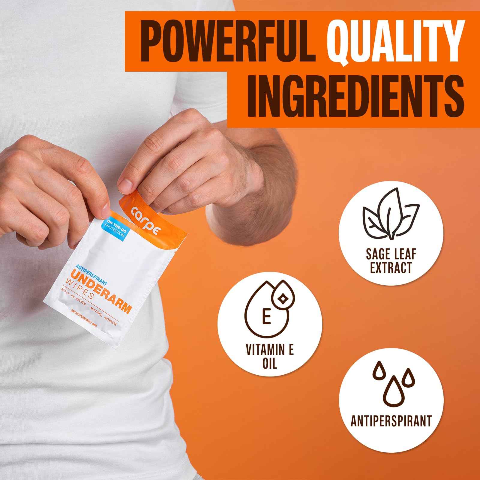 Carpe Antiperspirant Underarm and On-The-Go Wipes Package (1 Underarm Clinical Strength, 15 Individual Antiperspirant On-The-Go Wipes), Stop Excessive Sweat - Great for Hyperhidrosis