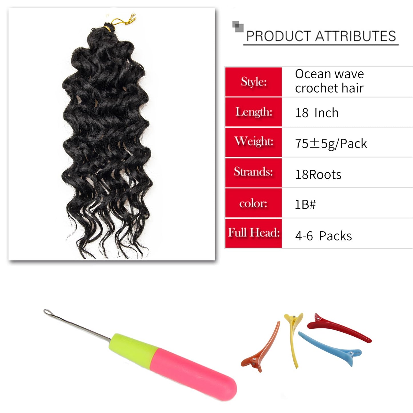 Ocean Wave Crochet Hair Deep Wave Curly Crochet Hair For Black Women Hawaii Curly Braiding Hair Synthetic Bohemian Crochet Braid Water Wave Crochet hair Extensions(Pack of 2, Black)