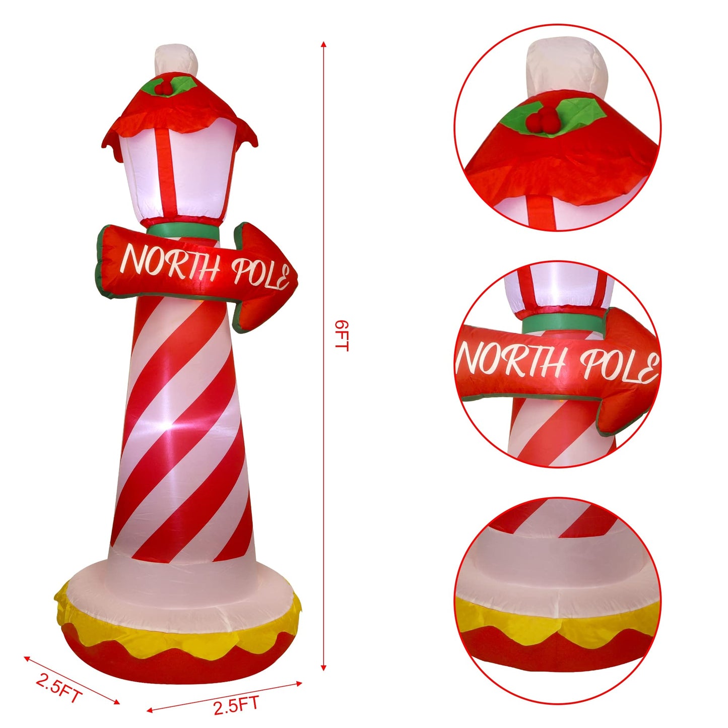 Juegoal 6 FT Christmas Inflatables Outdoor Decorations, Inflatable Xmas Lighthouse, Lighted Blow Up North Pole Sign with Built in LED Lights, Light Up Holiday Winter Lawn Yard Garden Decor