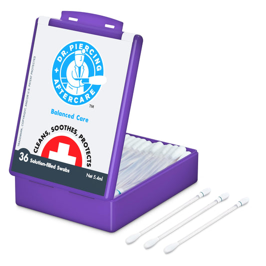 Dr. Piercing Aftercare Swabs - Saline Solution for Piercings - Earring Nose Belly Ear Piercing Cleaner - Saline Wash, Ear Hole Cleaner – Piercing Aftercare Formula - 36 Swabs