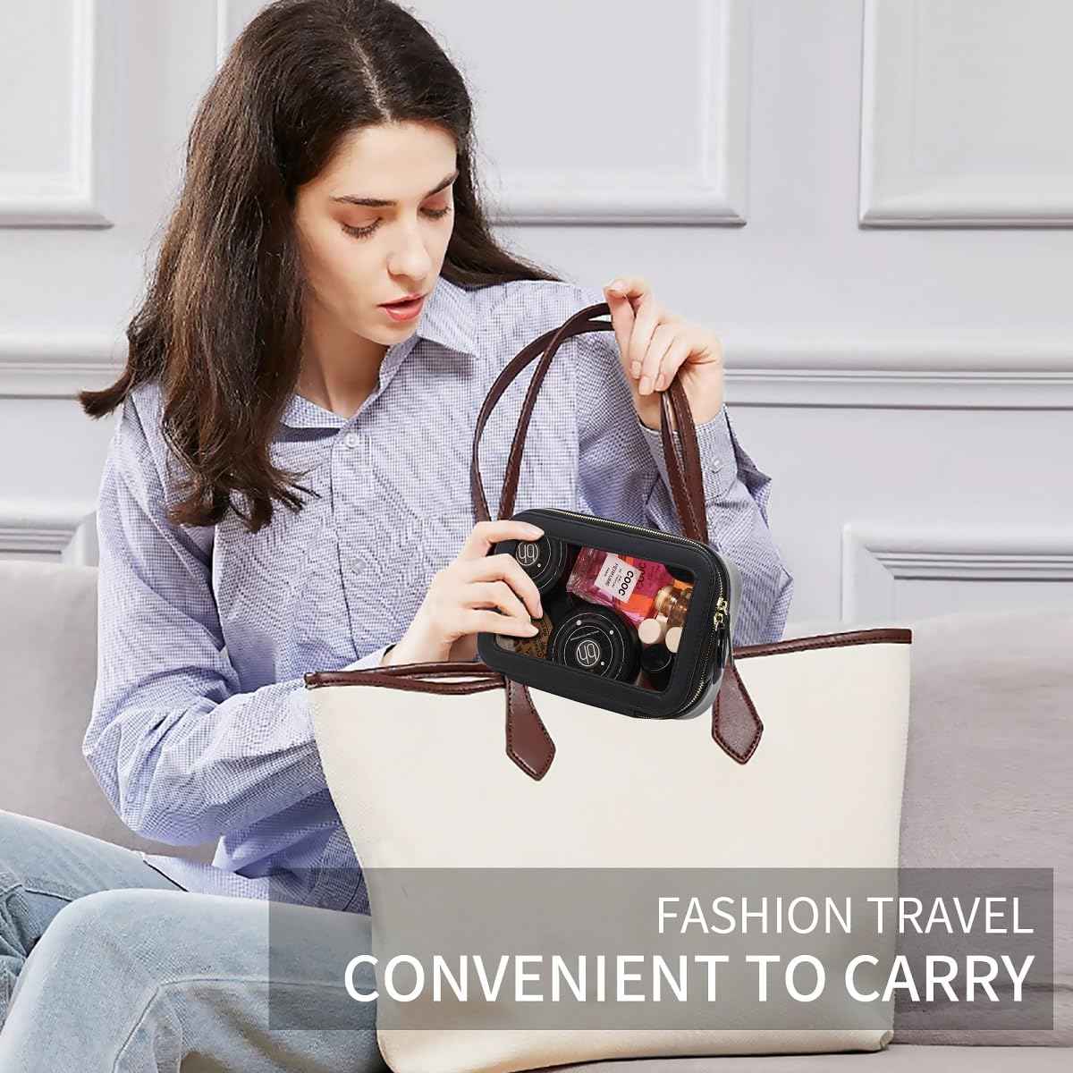 Duolan Clear Makeup Bag for Women Transparent Cosmetic Bag Case Clear Accessories Bag Portable Makeup Bag for Car (A/Black, M)