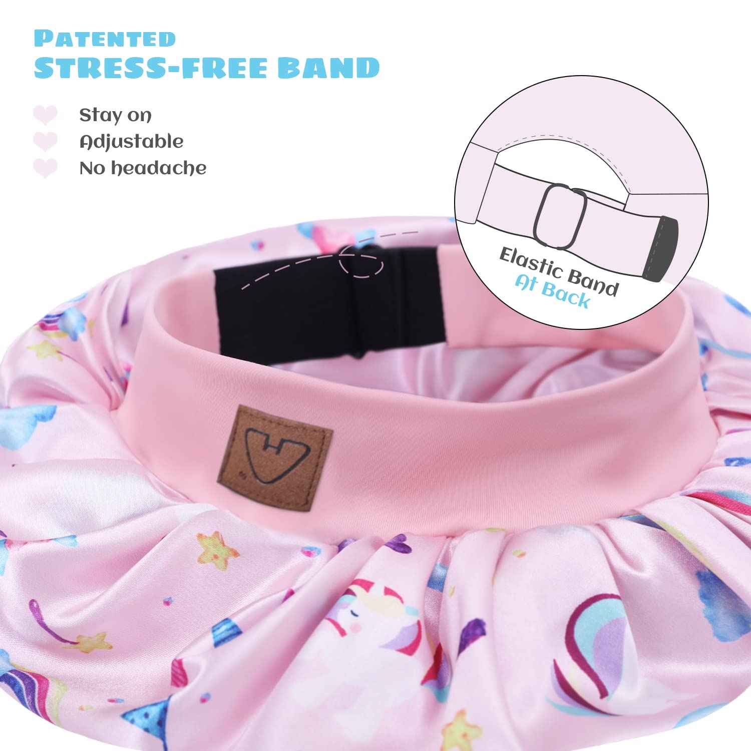 Hat Hut Kids Satin Bonnet Sleep Cap for Curly Hair Adjustable Silk Hair Cap for Baby Sleeping Hair Bonnet for Toddler Child (Unicorn 2)