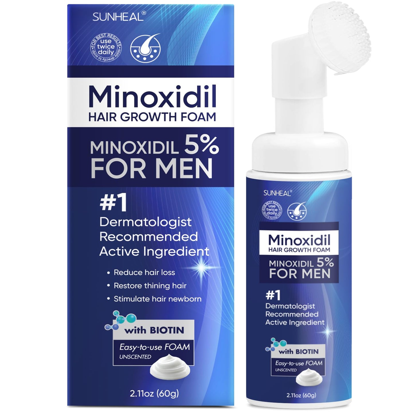 5% Minoxidil Foam for Men with Brush Minoxidil Hair Regrowth Treatment for Men Minoxidil & Biotin Helps Restore Thinning Hair & Reduce Hair Loss Treatments for Men 60g 1-Month supply