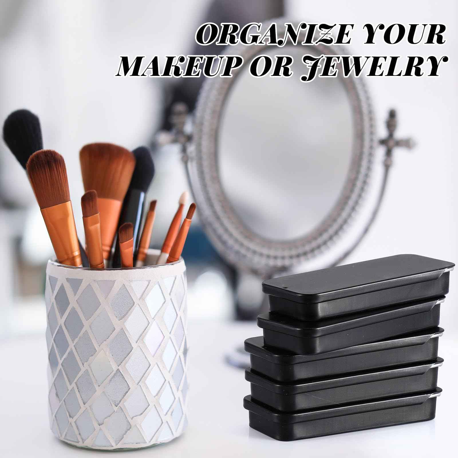 Norme 60pcs Slide Top Small Tins Containers Rectangular Cosmetics Metal Boxes Small Lip Balm Containers Metal Tins with Lids for Lip Balm Jewelry Crafts Pills(Black,1 oz)