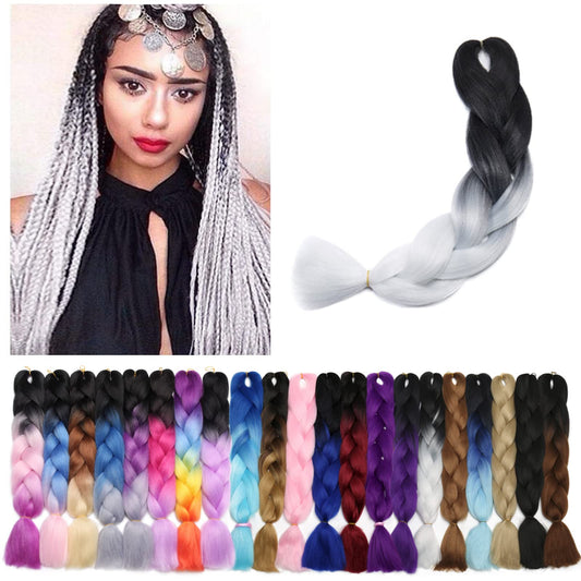 Benehair Ombre Braiding Hair 1 Bundle 24inch Jumbo Braiding Hair Extensions High Temperature Synthetic Braid Hair Braiding Hair Pre Stretched Braid Extensions (Black+White)