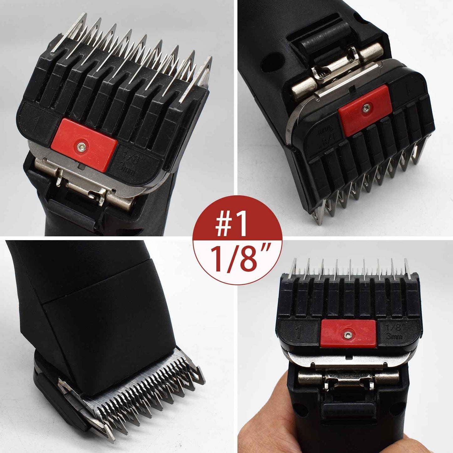 4 Pieces Animal Stainless Steel Attachment Guide Guard Combs for A5 Style Detachable Blade Pet Groomers, 1/8", 1/4", 3/8", 1/2" Compatible with Wahl KM Series Andis AG BG Oster A5 A6 Animal Clippers