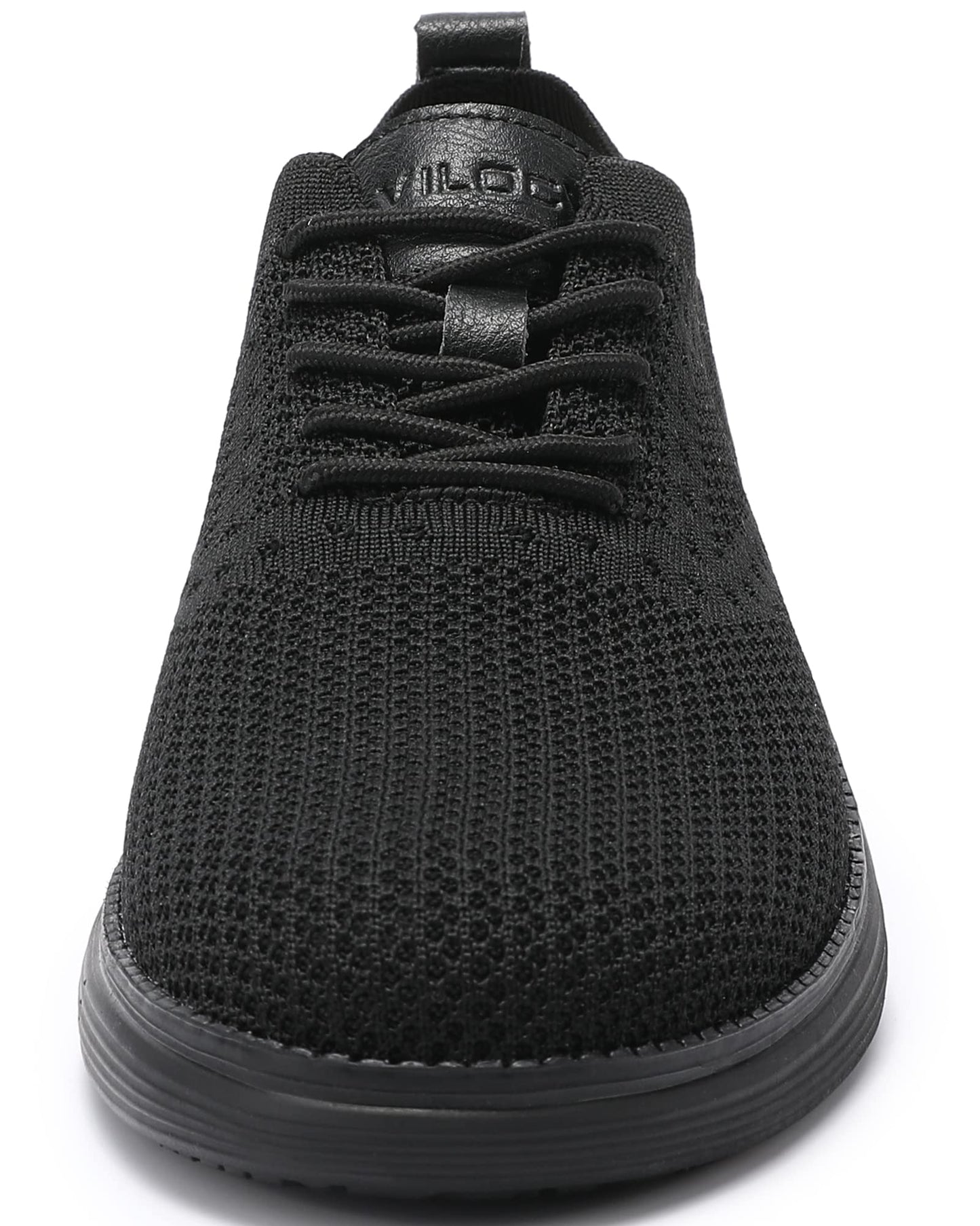 VILOCY Men's Casual Dress Sneakers Oxfords Business Shoes Lace Up Lightweight Comfortable Breathable Walking Knit Mesh Fashion Sneakers Tennis All Black,EU40