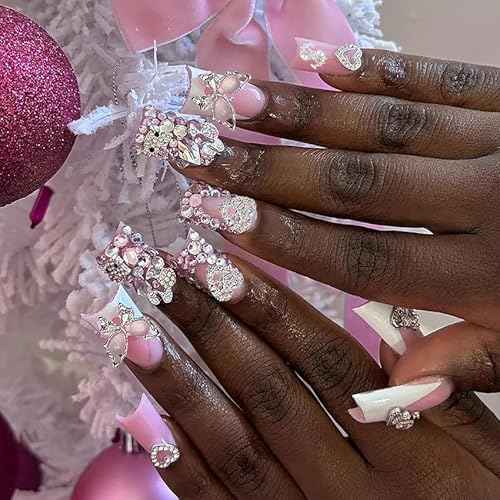 106 Pcs Nail Charms and Gems Silver Nail Charms Nail Rhinestones for Nails Design 3D Butterfly, Bow, Star,Cherry,Cross,Dollar,Heart Shapes for Acrylic Nails (19 Styles)