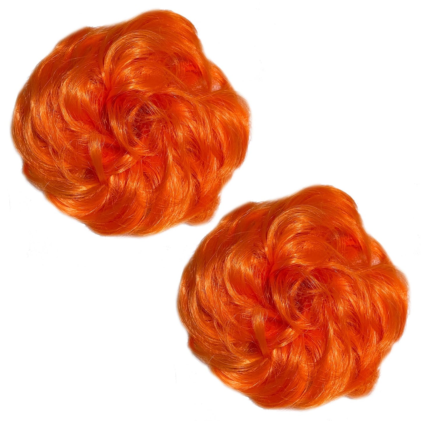 Kediciz Messy Bun Hair Piece, 2PCS Fake Hair Buns Scrunchies Extensions Synthetic Thick Updo Hairpieces Curly Wavy Chignon Ponytail for Women Girls Kids Orange