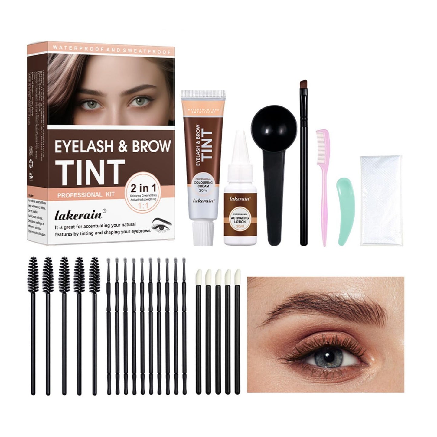 Eyelash and Brow Tint Kit, Natural Volumizing Eyebrow & Eyelash Color Kit, Long-lasting for 4-8 Weeks, Waterproof and Non-fading, DIY Use At Salon Or Home Professional Eyelash Treatment (Chestnut)