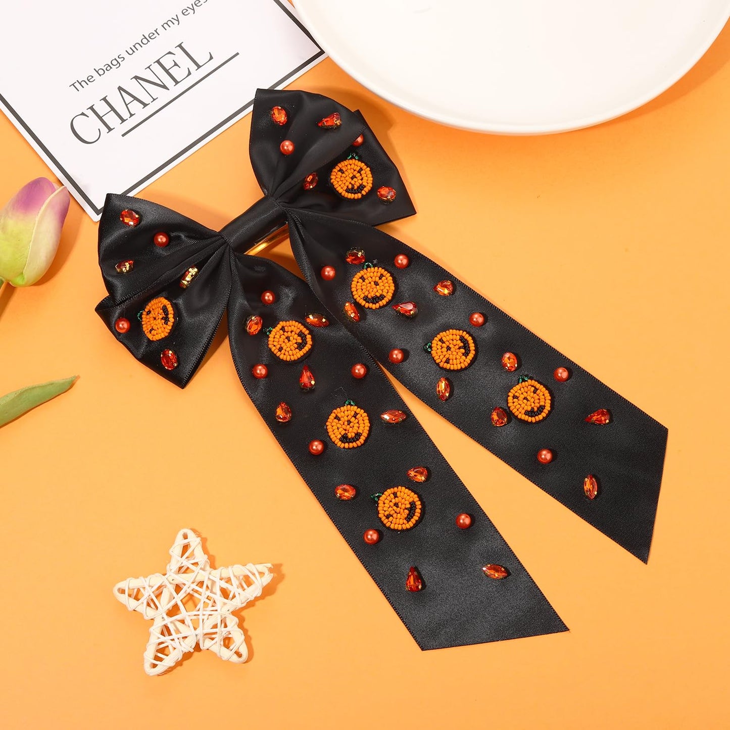 Halloween Hair Bows Accessories for Women Spooky Halloween Hair Clips Candy Corn Boo Pumpkin Ghost Hair Bows Large Orange Black Hair Ribbons Barrettes Halloween Outfits Costume Gifts (Pattern Q)