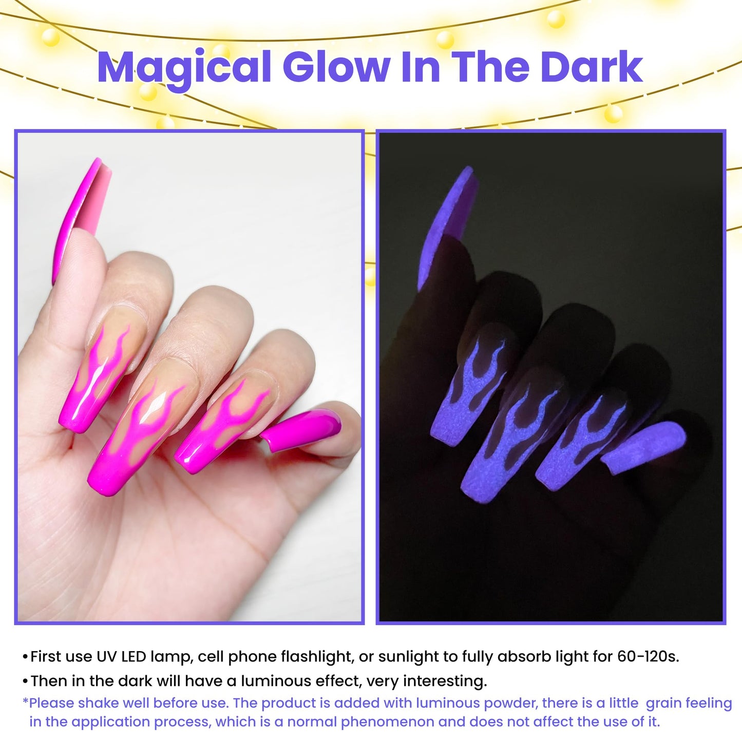 YTD Likomey Glow in the Dark Gel Nail Polish,15ml Hot Pink Color Purple Luminous Glow Effect UV Gel,Fluorescent Manicure Pinkish Purple Salon Home DIY UV Manicure Nail Art Varnish,YG380