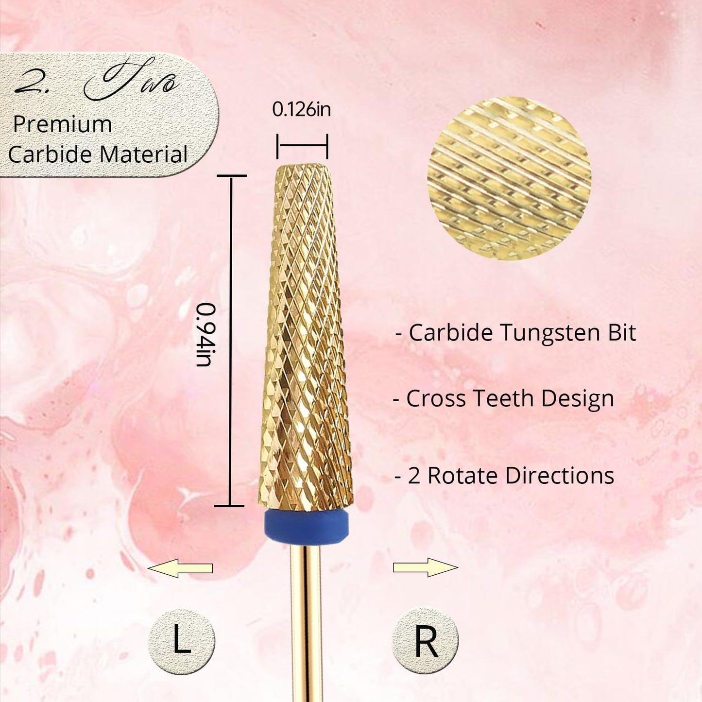 Super Long 5 in 1 Nail Drill Bit, Corfulra Professional Carbide Tungsten Bits, Upgrade Nail Bit for Nail Drill, Advanced Nail Bit Fast Remove for Long Acrylic Nails, Dip Polish, Cuticle Gel, Gold, M