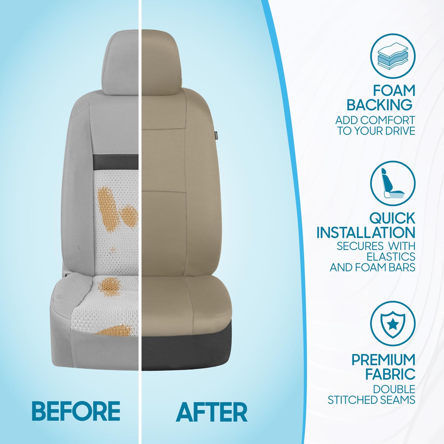 BDK PolyPro Seat Covers Full Set in Solid Beige – Front and Rear Split Bench Seat , Easy to Install for Auto Trucks Van SUV Car