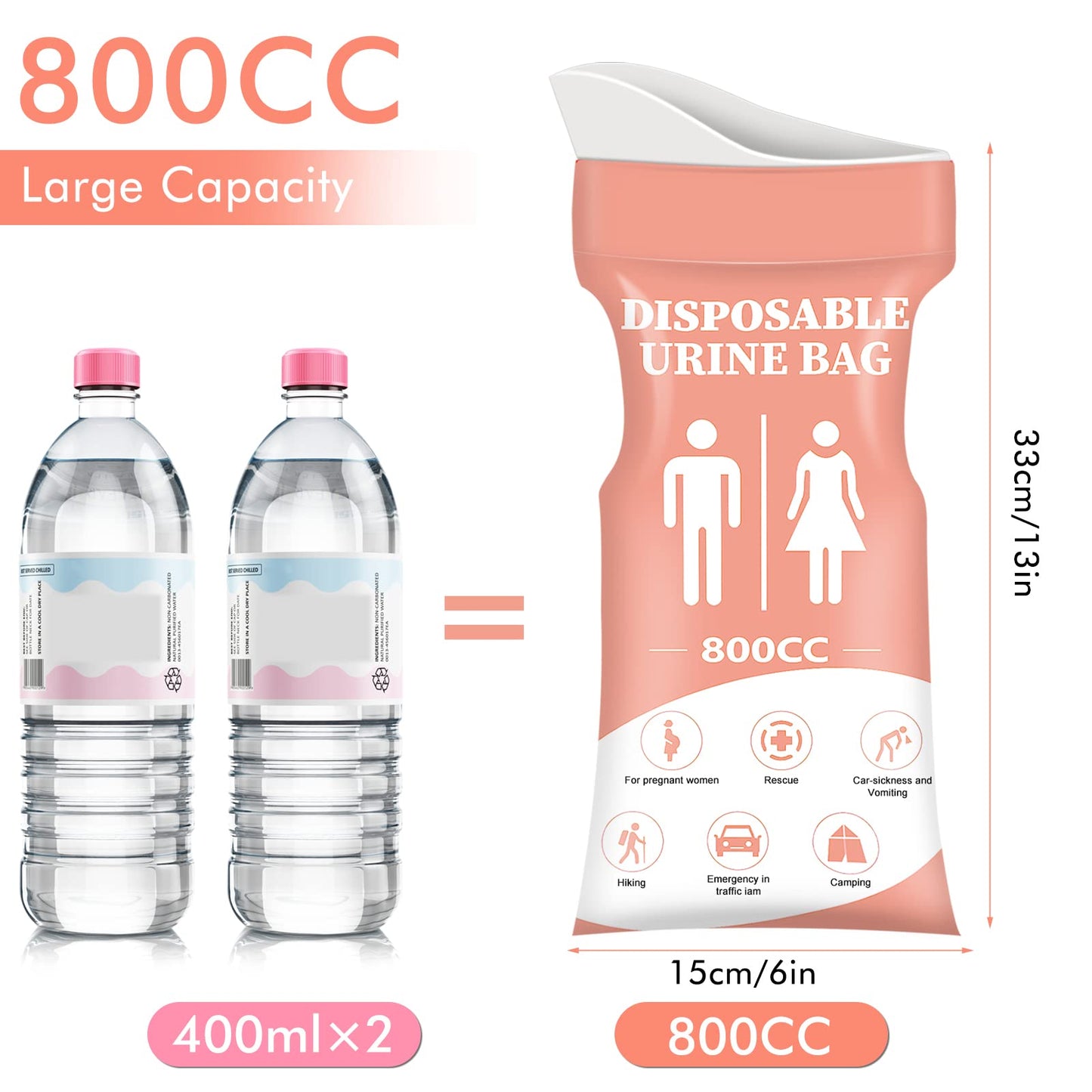 DIBBATU Disposable Urinal Bag,12 PCS 800ML Emergency Urine Bag, Unisex Urinal Bag, Portable Camping Pee Bag, Travel Urine Bags Vomit Bag for Traffic Jams, Camping, Hiking, Pregnant, Patient, Kid