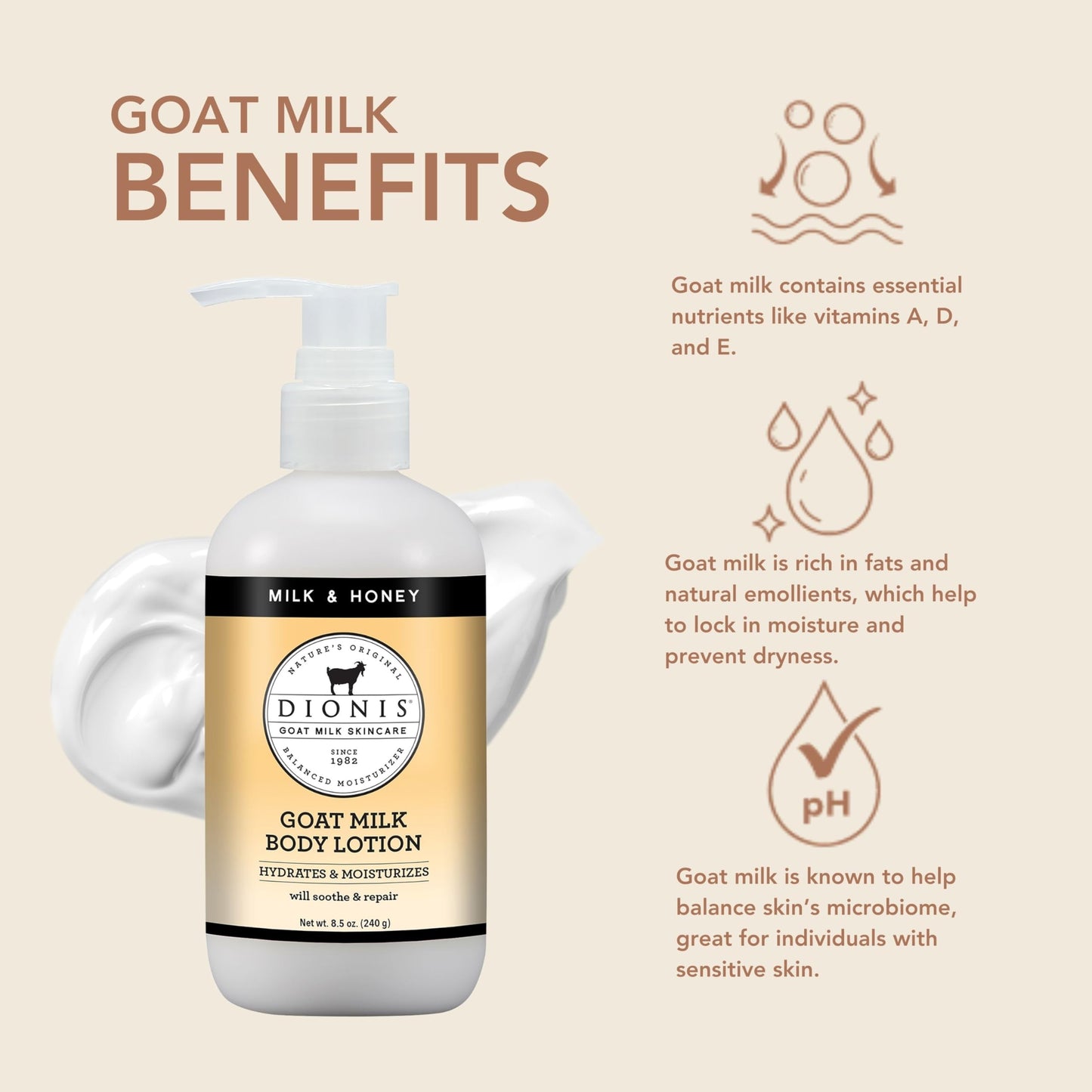 Dionis - Goat Milk Skincare Scented Lotion (8.5 oz) - Made in the USA - Cruelty-free and Paraben-free (Milk & Honey)