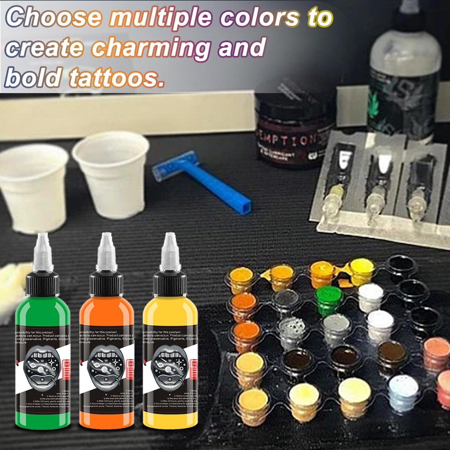 Tattoo Ink Set - Tattoo Pigment Set 14 Colors Permanent Tattoo Ink 30ml/ Bottle Professional Tattoo Supplies Used for 3D Makeup Beauty Skin Body Care