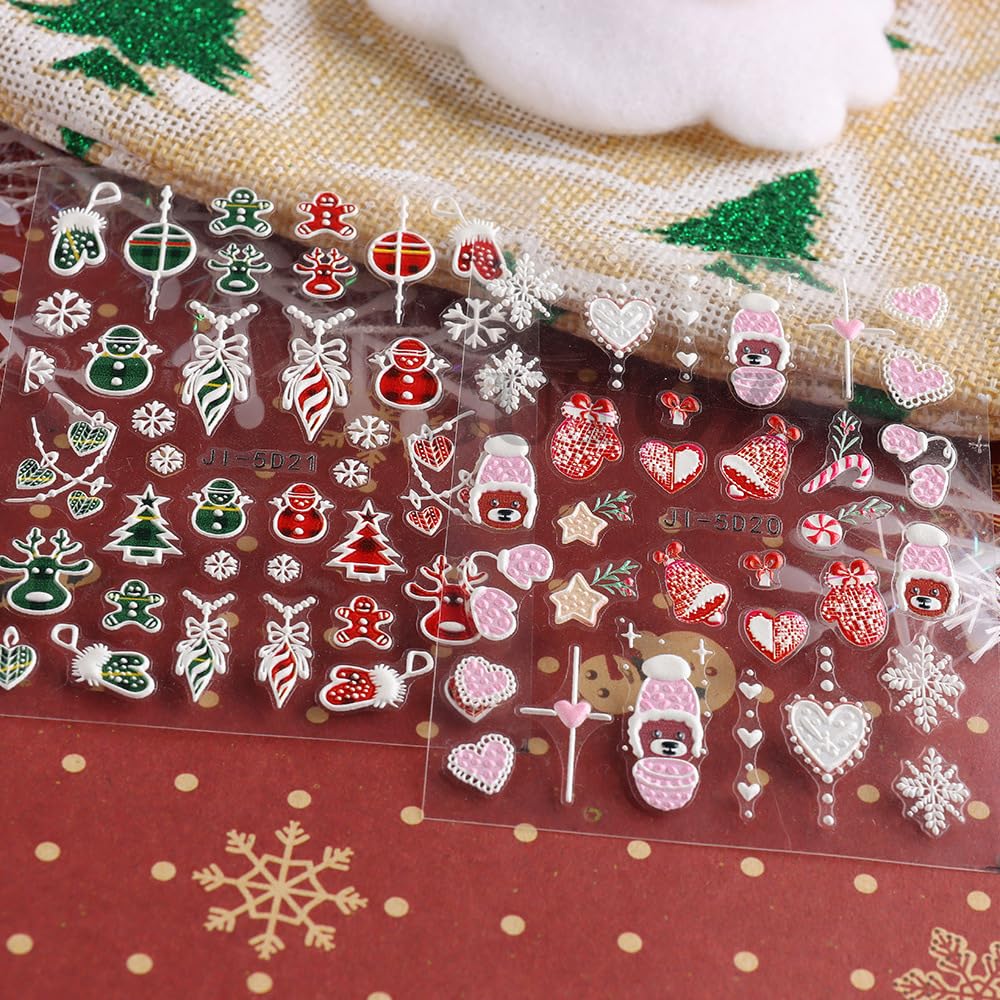 Christmas Nail Art Stickers Decals Deer 5D Embossed Nail Decals 6PCS Santa Claus Winter Snowy Tree Penguin Snowman Christmas Nails Design Holiday Nail Sticker for Manicure Nail Art Decoration Supplies