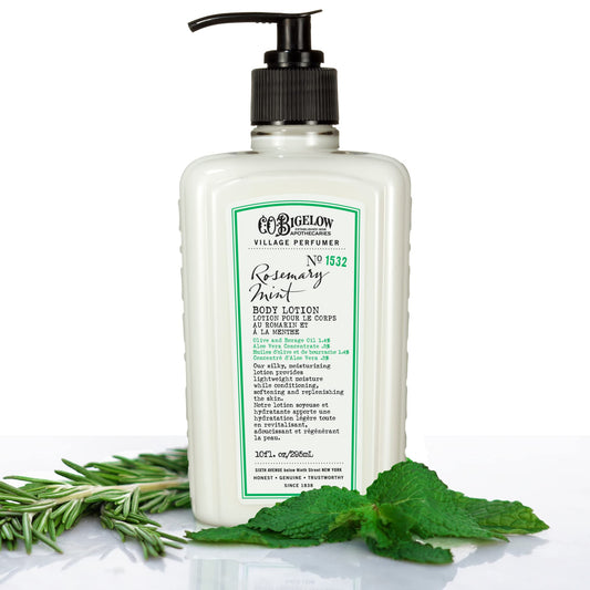 C.O. Bigelow Rosemary Mint Moisturizing Body Lotion for Women and Men, Village Perfumer Lotion with Olive Oil, Borage Oil, and Aloe Vera, 10 fl oz