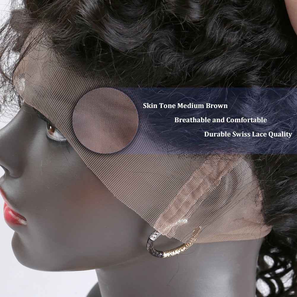 Upscale Human Hair Celebrity Deep Curly 360 Lace Frontal Closure, Pre Plucked Natural Hairline with Baby Hair (10” Natural Black) by Bella Hair