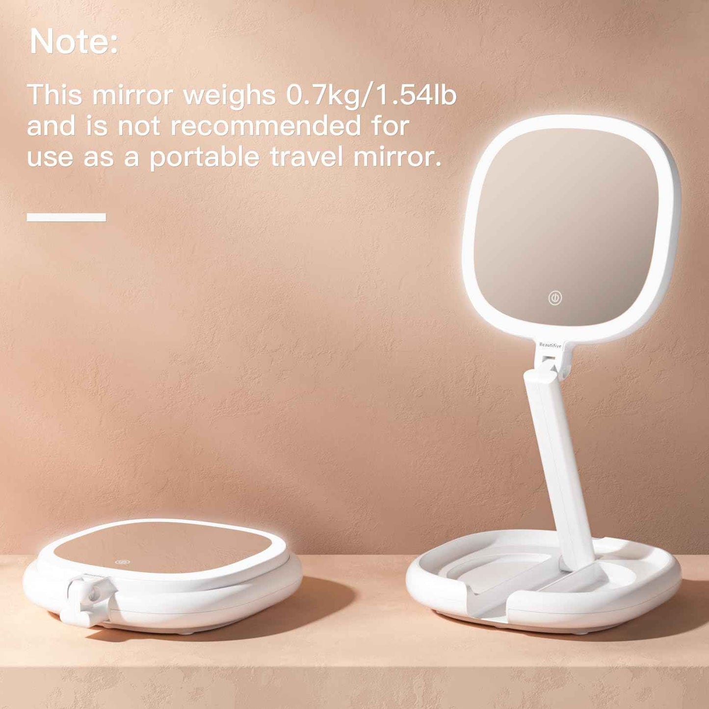 Beautifive 6.3'' Makeup Mirror with Magnification, 1X/8X Magnifying Vanity Mirror with 3 Light Modes, Rechargeable Double-Sided Lighted Desk Mirror, Adjustable Height with Stand Home Mirror for Women