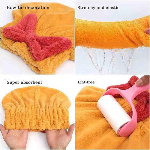 bokando Super Absorbent Hair Towel Wrap for Wet Hair, Efficient Hair Towel Wrap for Women, Quick-Drying Thickened Soft Bow Tie Hair Towel Wrap for Wet Frizzy Long Thick Hair (Blue&Pink)