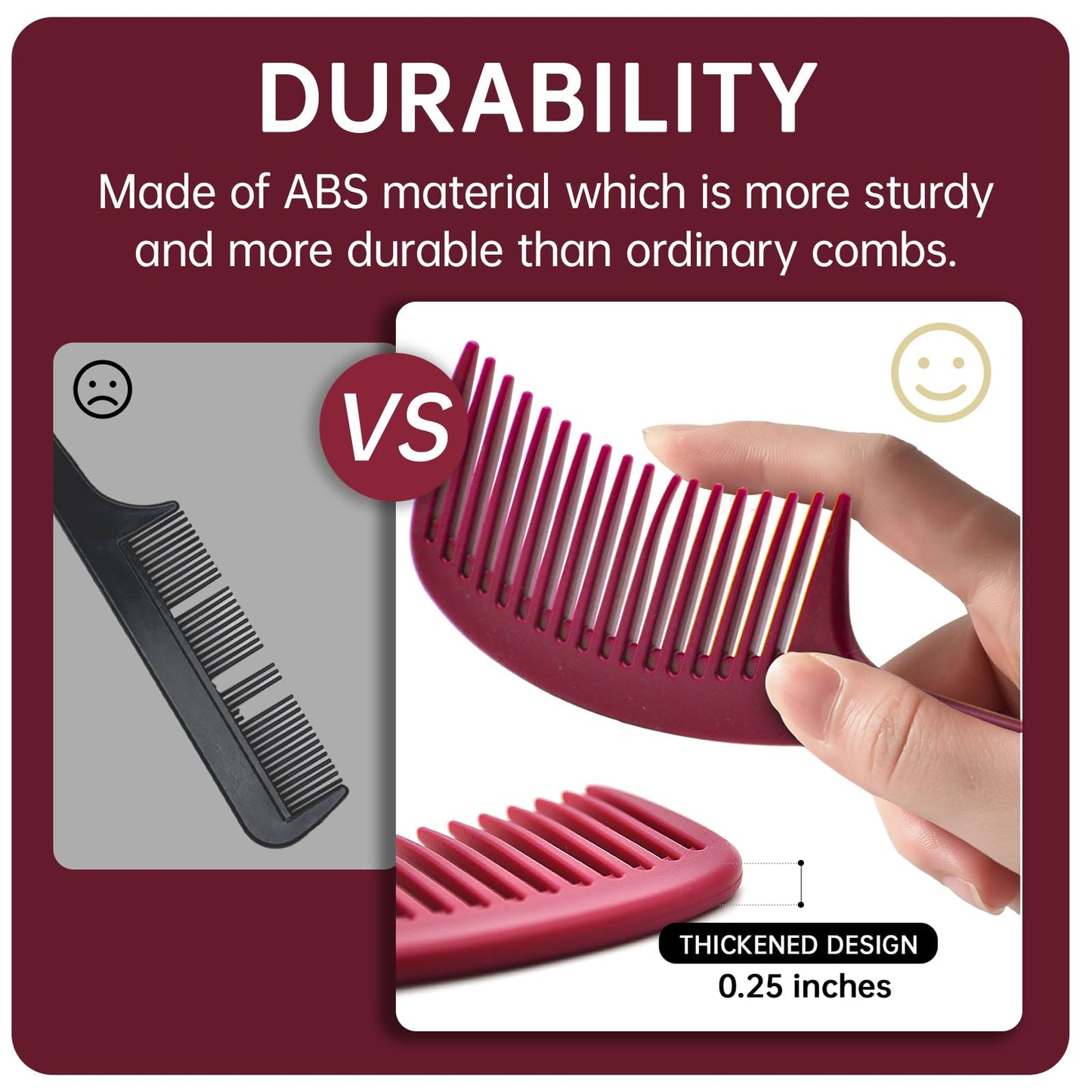 RHOS Detangler Hair Combs Set for Women,Men and Kids-Wide Tooth Combs for Detangling,Smoothing-Curved Hair Combs for Curly,Straight,Short,Thick,Wet&Dry Hair-Shower Comb with Hole (2 Pack-Red)