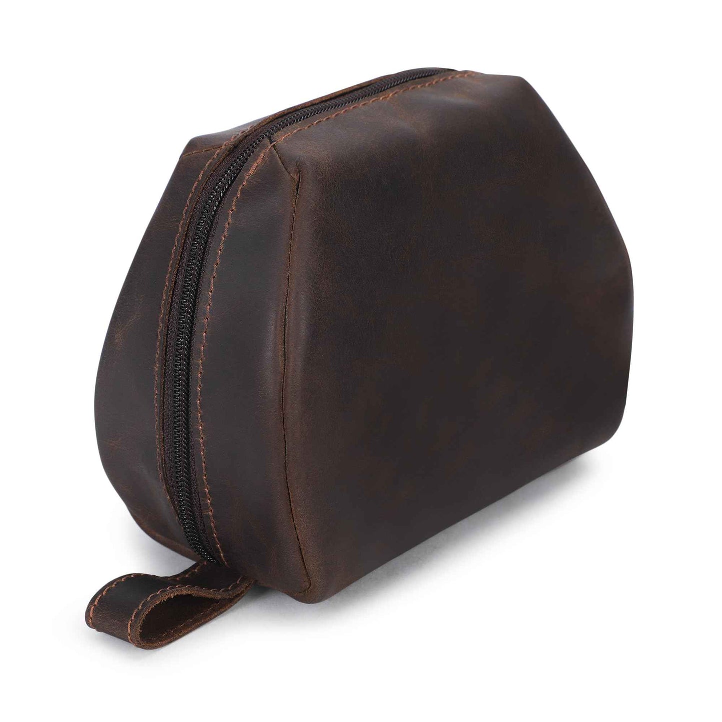 CestAntiQ Leather Travel Makeup Bag – Large Cosmetic Case with Brush Holders, Clear Toiletry Organizer for Women, Professional Makeup Pouch (Brown) (Small Toiletry Kit)