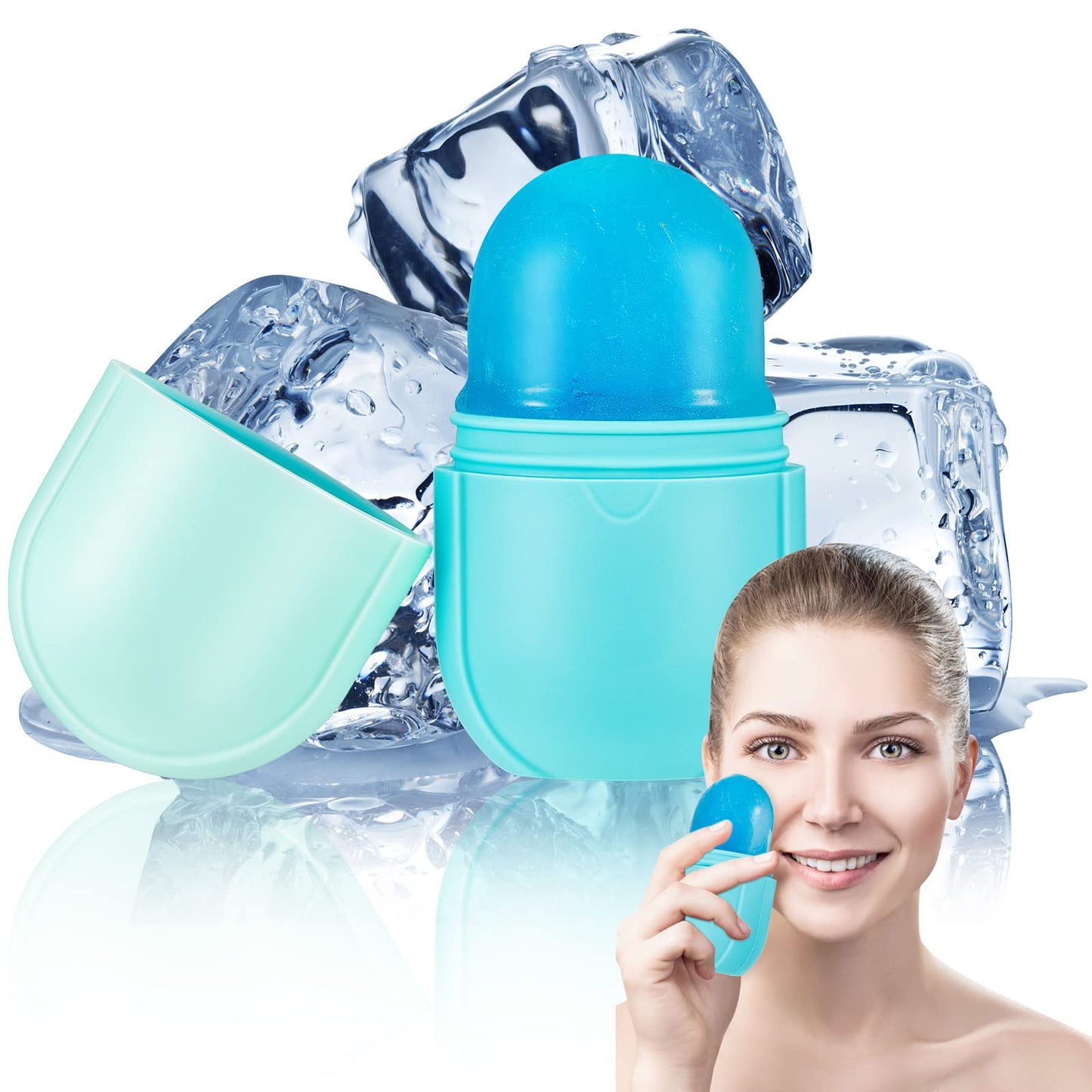 Ice Face Roller Ice Face Mould Ice Holder for Face Ice Stick Beauty Facial Icing Roller Skin Care Silicone Face Ice Cube Icing Tool Ice Sphere for Brighten Remove Lines (Blue,2.6 x 2.1 x 4.9 Inch)