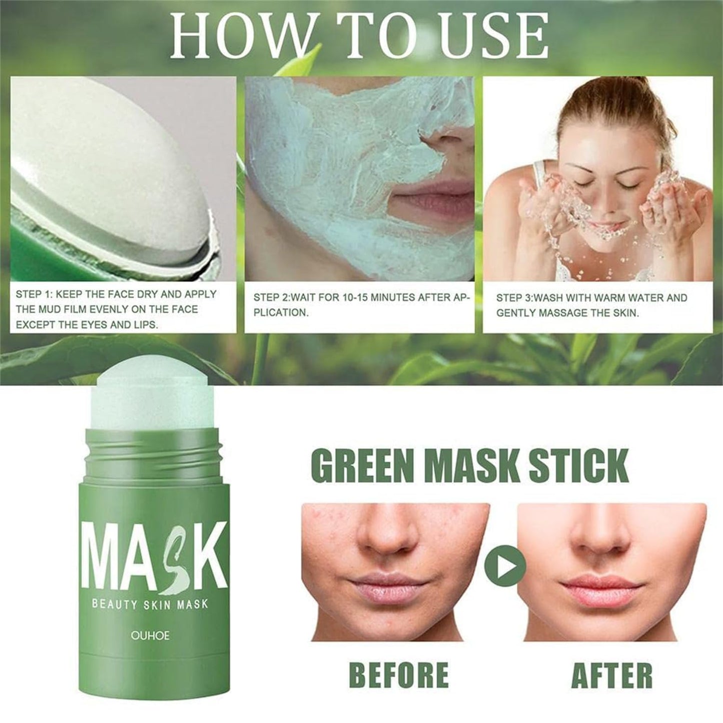 Generic 2pcs-green tea deep cleanse mask stick,2024 new green tea deep cleanse mask,green tea mask stick,green mask stick,green tea mask,green tea mask stick blackhead remover,elisenfy green tea mask