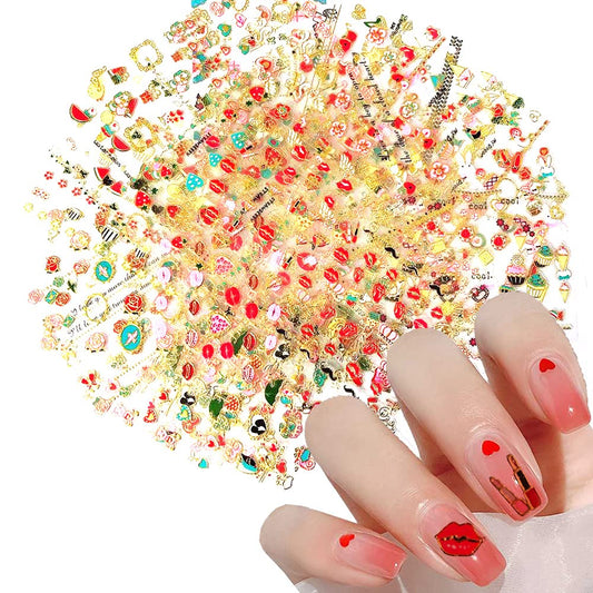 30 Sheets Valentine's Day Nail Stickers Flower Heart Nail Decals Fruit Cake Red Lip Series 3D Gold Nail Art Supplies Self-Adhesive Nail Art Design Sticker for Women Girl Manicure Decorations Accessory