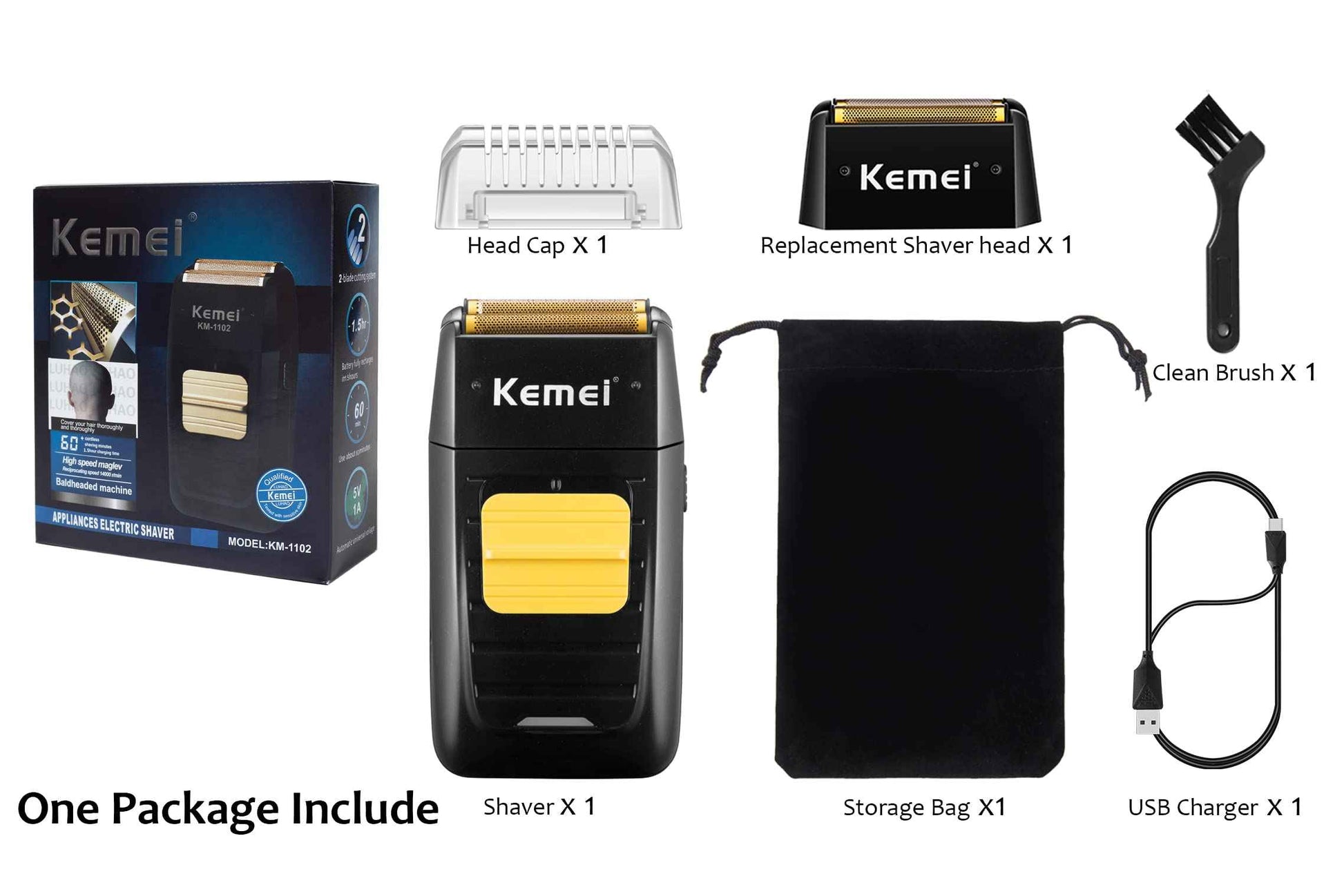 KEMEI Foil Shaver Double Electric Shaver for Men, Professional Electric Razors Head Shaver for Bald Men, Barber Supplies Cordless Rechargeable