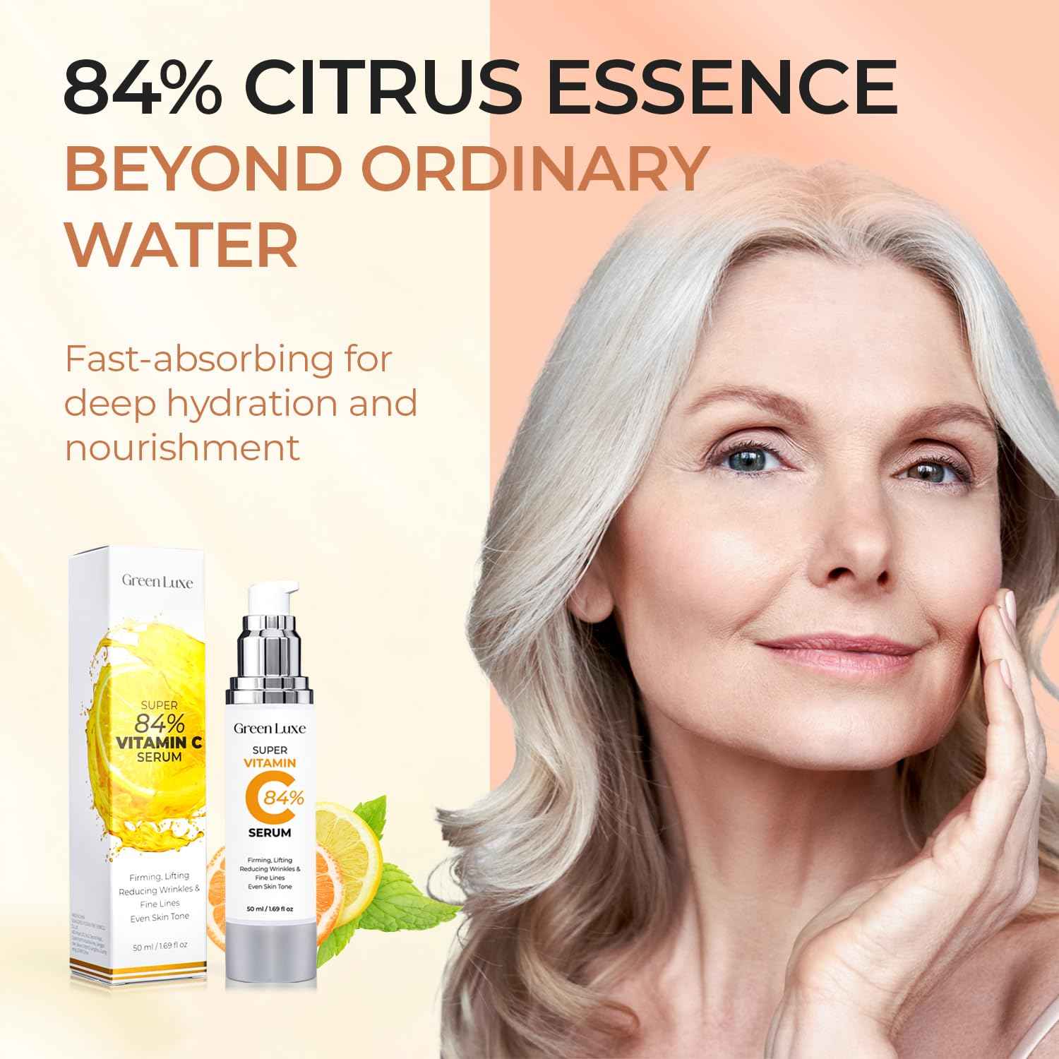 Super Vitamin C Serum for Women Over 70 - Hydrating Anti-Aging with Vitamin C Caffeine - Facial Skin Care for Mature Skin, Firming, Lifting, Smoothing, All in One Formula 1.69 fl oz