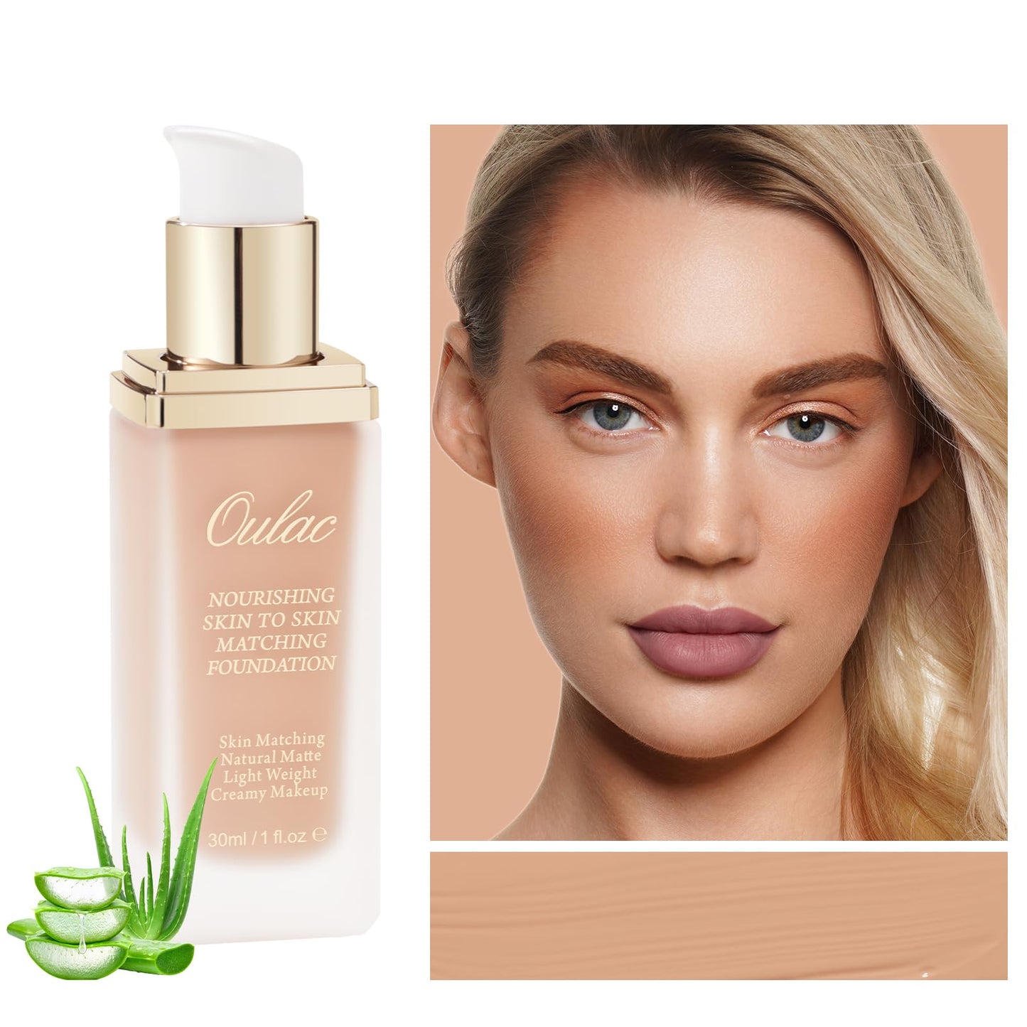 Oulac Foundation Make Up, Skincare Infused With Aloe Leaf And Vitamin E, Medium to High Coverage Liquid Foundation, Foundation Vegan 30ml, Shade：Honey 09