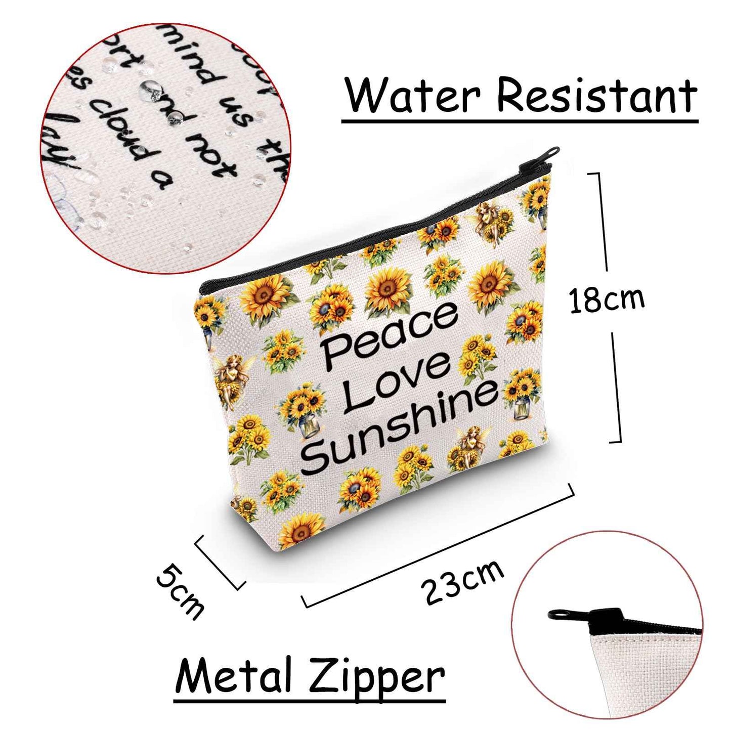 JXGZSO Peace Love Sunshine Make up Bag Sunflower Hippie Cosmetic Bag Sunflower Lover Gift Summer Lover Gift (Peace Love Sunshine Bag)