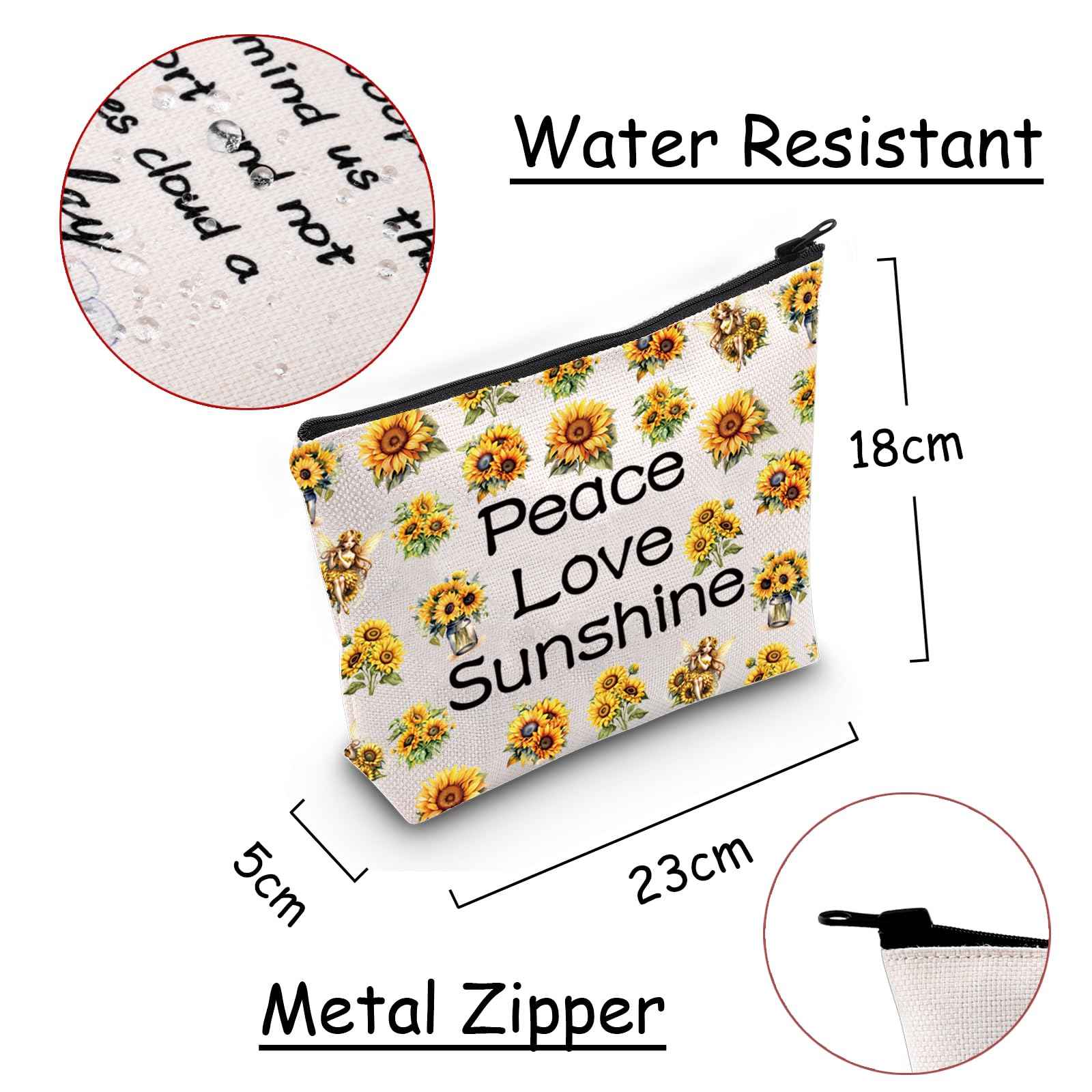 JXGZSO Peace Love Sunshine Make up Bag Sunflower Hippie Cosmetic Bag Sunflower Lover Gift Summer Lover Gift (Peace Love Sunshine Bag)
