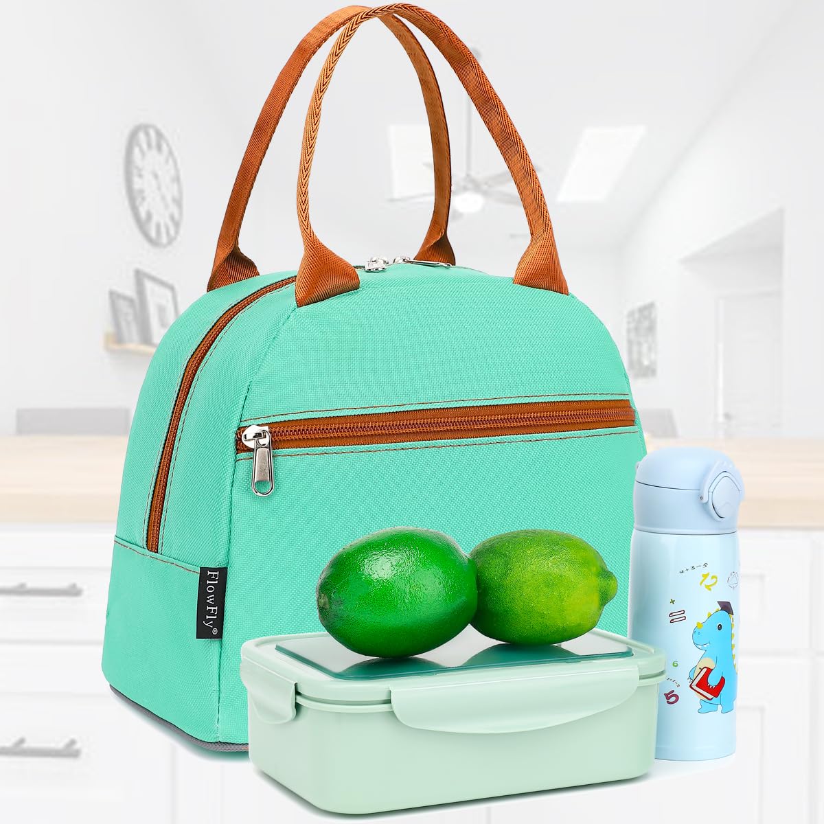 FlowFly Lunch Bag Tote Bag Lunch Organizer Lunch Holder Insulated Lunch Cooler Bag for Women/Men, Jade