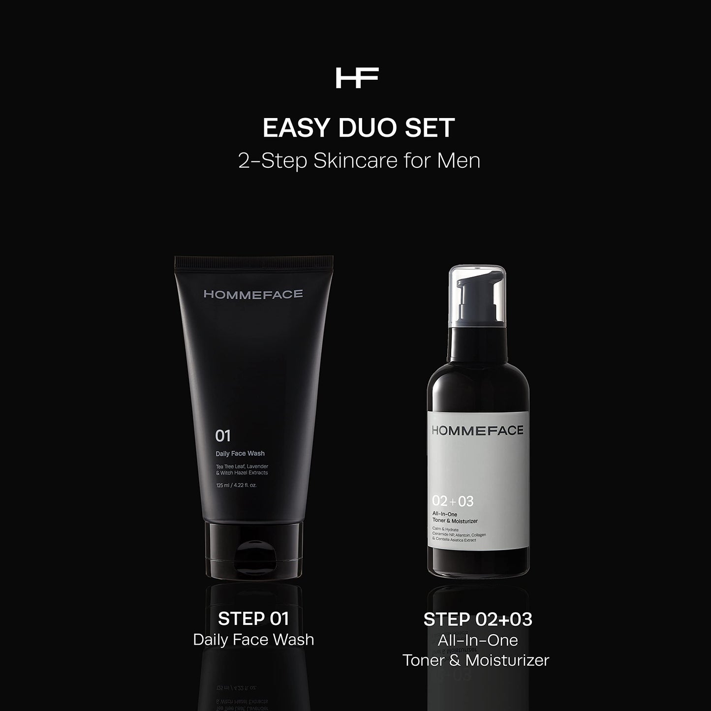 HOMMEFACE Men’s Easy Duo Skin Care Set, 2-Step Daily Routine Kit with Facial Cleanser and 2-in-1 Face Toner & Moisturizer for Men, For Oily & Acne-Prone Skin, 9.29 fl.oz.