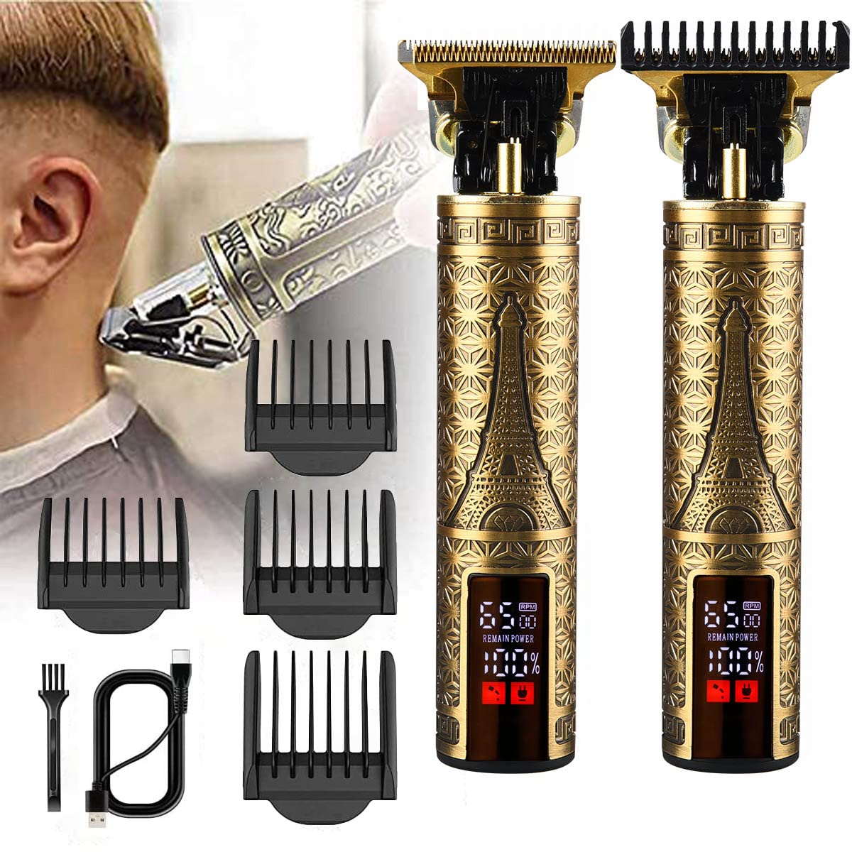 Hair Clippers for Mens Zero Gapped Cordless Hair Trimmer T-Blade Trimmer Professional Haircut & Grooming Kit Rechargeable Edgers Clippers Hair Trimmer Shaver Cutting Kit with LCD Display (Led-Tower)