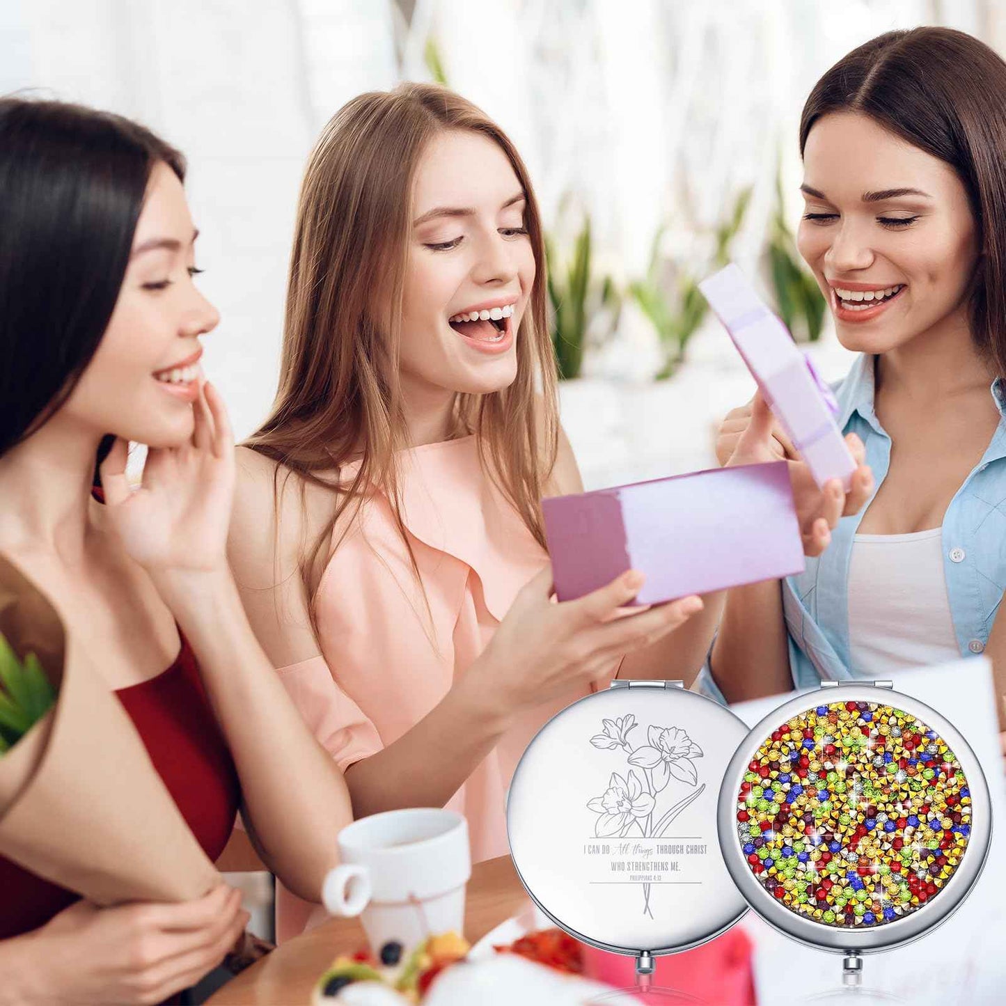 Weysat 10 Pcs Christian Compact Mirror Gifts for Women Bible Verse Metal Round Pocket Makeup Mirrors Bulk Christmas Inspirational Religious Church Party Favors for Women Nurse(Rose Gold, Silver)