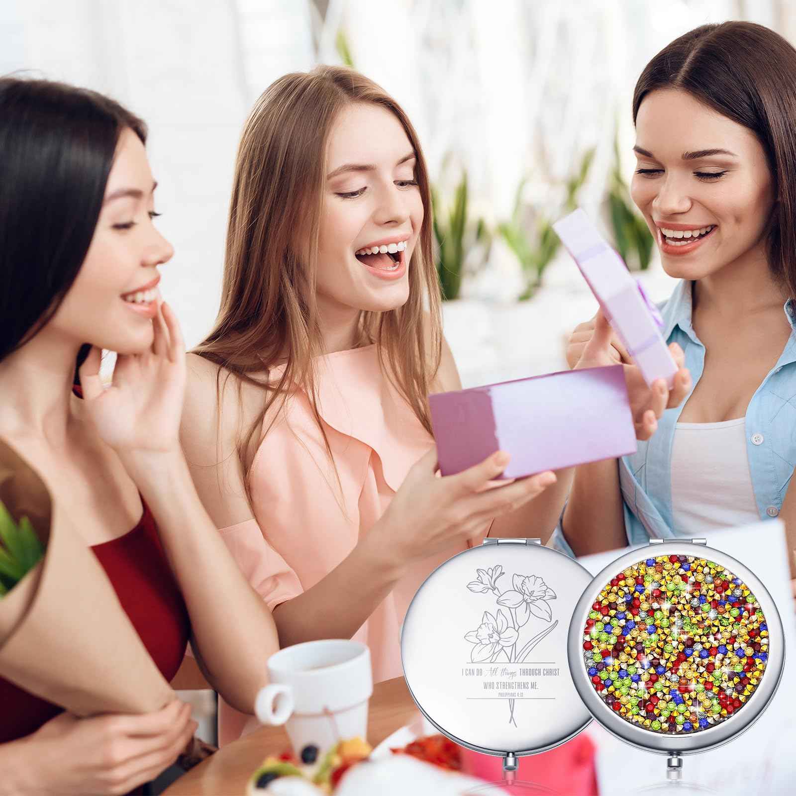 Weysat 10 Pcs Christian Compact Mirror Gifts for Women Bible Verse Metal Round Pocket Makeup Mirrors Bulk Christmas Inspirational Religious Church Party Favors for Women Nurse(Rose Gold, Silver)